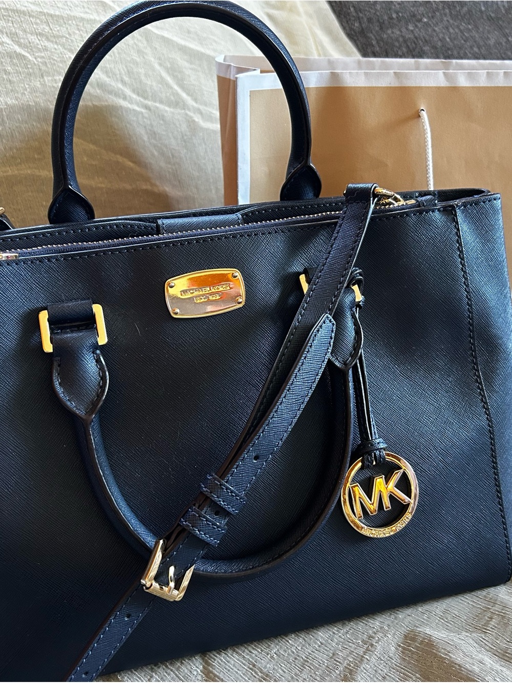 Michael Kors Deep Navy Satchel with Gold Hardware